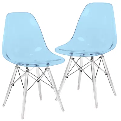 Leisuremod Dover Molded Side Chair With Acrylic Base, Set Of 2 In Blue
