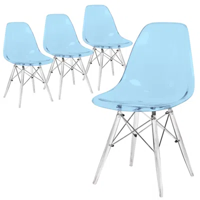 Leisuremod Dover Molded Side Chair With Acrylic Base, Set Of 4 In Blue