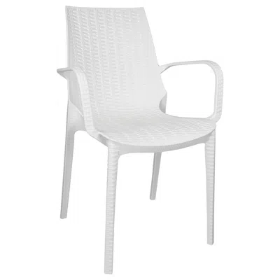 Leisuremod Kent Outdoor Patio Plastic Dining Arm Chair In White