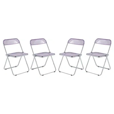 Leisuremod Lawrence Folding Chair Stackable Dining Accent Chair With Frame Kitchen Chair In Magenta,chrome