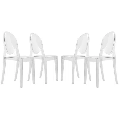 Leisuremod Marion Transparent Acrylic Modern Chair, Set Of 4 In White