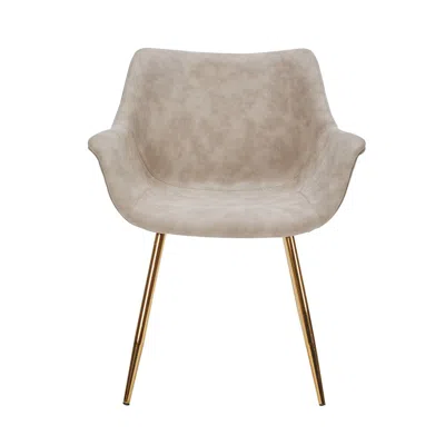 Leisuremod Markley Modern Leather Dining Arm Chair With Gold Legs In Taupe In Neutral
