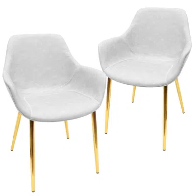 Leisuremod Markley Modern Leather Dining Arm Chair With Gold Light Grey Metal Legs Set Of 2