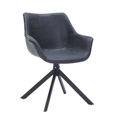Leisuremod Markley Modern Leather Dining Swival Arm Chair In Black In Gray