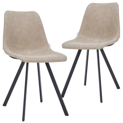 Leisuremod Markly Modern Leather Dining Chair With Metal Legs In Taupe Set Of 2 In Neutral