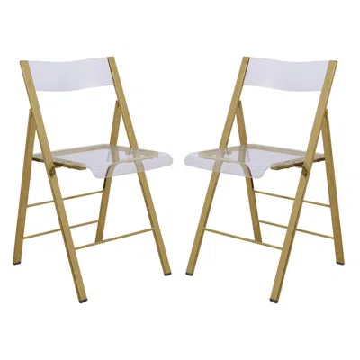 Leisuremod Menno Modern Acrylic Gold Base Folding Chair, Set Of 2