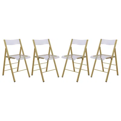 Leisuremod Menno Modern Acrylic Gold Base Folding Chair, Set Of 4