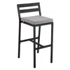 Leisuremod Modern Aluminum Outdoor Bar Chair In Black With Light Grey Cushions In Black