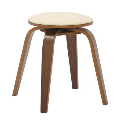 LEISUREMOD MODERN WOODEN DINING STOOL, WALNUT COLOR IN LIGHT CREAM