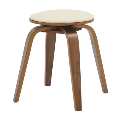 Leisuremod Modern Wooden Dining Stool, Walnut Color In Light Taupe