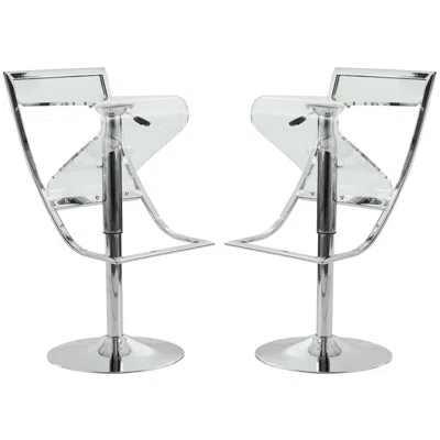 Leisuremod Napoli Transparent Acrylic Bar/counter Stool, Set Of 2 In Silver