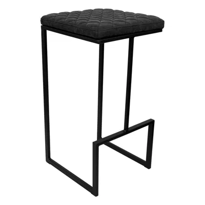 Leisuremod Quincy Quilted Stitched Leather Bar Stool With Metal Frame In Black