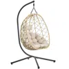 Leisuremod Summit Series Outdoor Egg Swing Chair In Brwon With Beige Cushions In Neutral