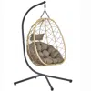 Leisuremod Summit Series Outdoor Egg Swing Chair In Brwon With Bown Cushions