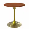 Leisuremod Verve 27" Round Dining Table, Brushed Gold Base With Cognac Brown Mdf Top