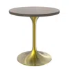 Leisuremod Verve 27" Round Dining Table, Brushed Gold Base With Dark Maple Mdf Top In Gold