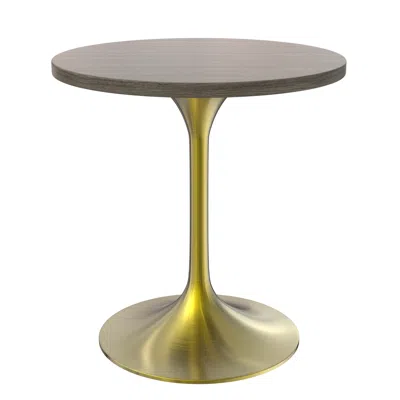 Leisuremod Verve 27" Round Dining Table, Brushed Gold Base With Dark Maple Mdf Top