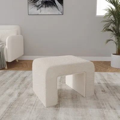 Leisuremod Vint Modern Upholstered Accent Bench - Velvet Or Boucle Entryway Seat With Foam Cushion, Pinewood Fr In White