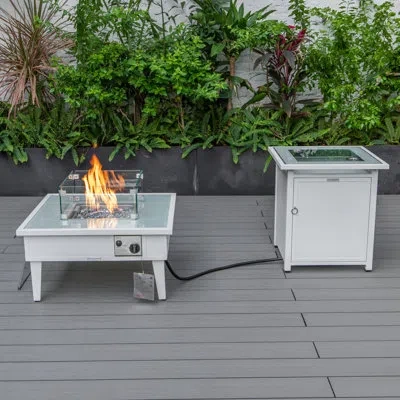 Leisuremod Walbrooke 20" H X 26.8" W Propane Outdoor Fire Pit Table With Lid In White
