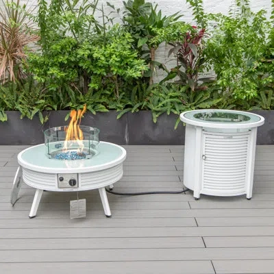 Leisuremod Walbrooke 20" H X 29" W Propane Outdoor Fire Pit Table With Lid In White
