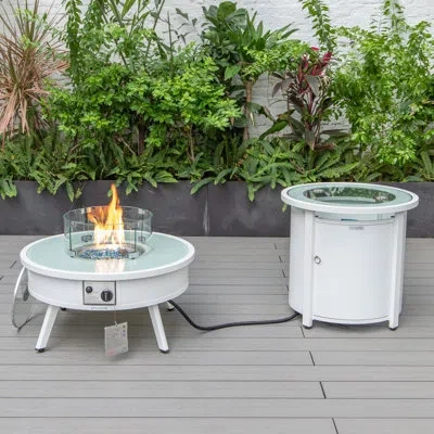 Leisuremod Walbrooke 20'' H X 29'' W Propane Outdoor Fire Pit Table With Lid In White