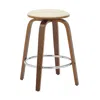 Leisuremod Wooden Counter Stool Pelya Collection Modern Style Walnut Color In Light Taupe In Brown
