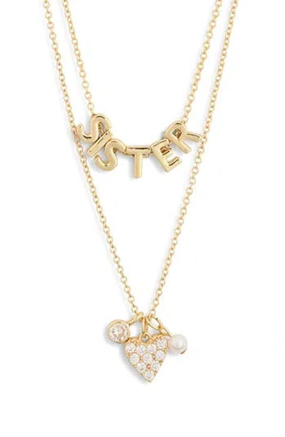Leith 2-pack Cz Sister Charm Pendant Necklace In Clear- Gold