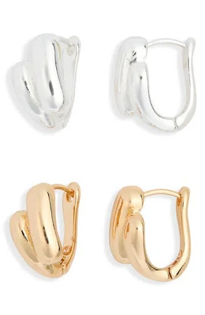 Leith 2-pack Assorted Puffy Bar Huggie Earrings In Multi