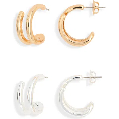 Leith 2-pack Double Bar Hoop Earrings In Brown