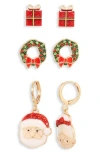 Leith 3-pack Assorted Holiday Stud & Hoop Earrings In Multi