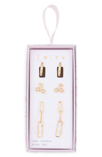 Leith 3-pack Cherry Assorted Earrings In Gold