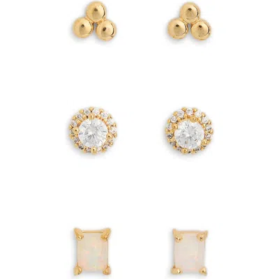 Leith 3-pack Cz & Opal Assorted Flatback Stud Earrings In Clear- White- Gold