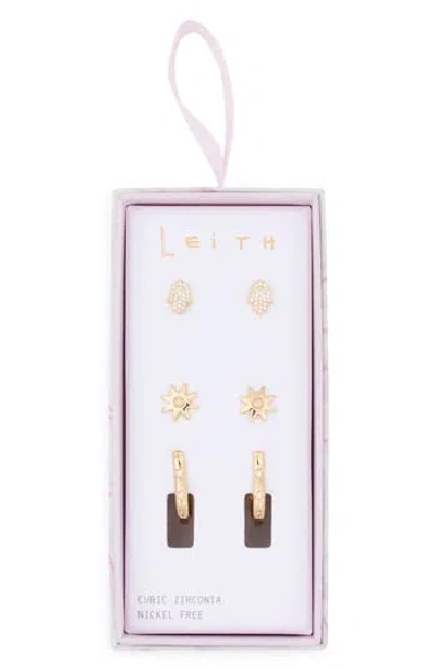 Leith 3-pack Cz Hamsa Assorted Earrings In White