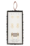 Leith 3-pack Faux Pearl & Cz Heart Earrings In Gold