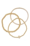 Leith 3-pack Initial Bead Bracelet In B- Clear- Gold