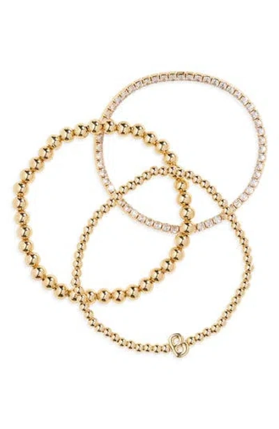 Leith 3-pack Initial Bead Bracelet In B- Clear- Gold