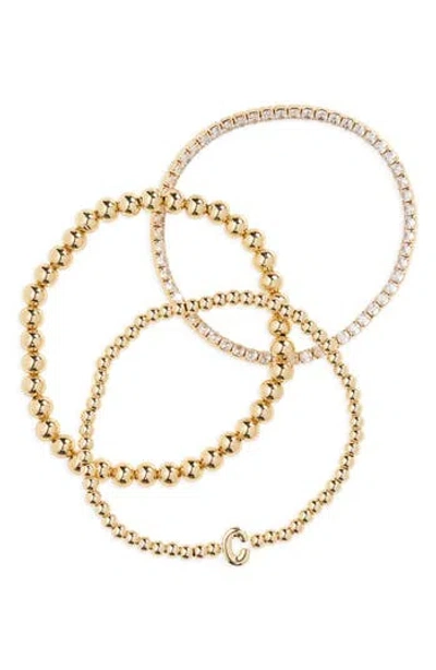 Leith 3-pack Initial Bead Bracelet In C- Clear- Gold