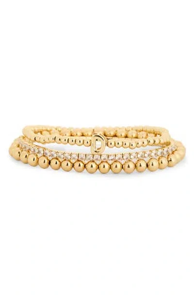 Leith 3-pack Initial Bead Bracelet In D- Clear- Gold