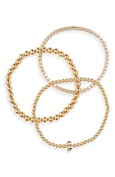 Leith 3-pack Initial Bead Bracelet In E- Clear- Gold