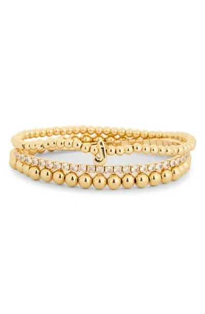Leith 3-pack Initial Bead Bracelet In J- Clear- Gold