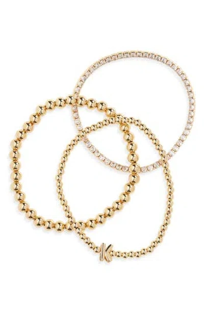 Leith 3-pack Initial Bead Bracelet In K- Clear- Gold