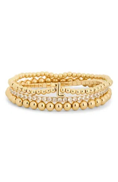 Leith 3-pack Initial Bead Bracelet In L- Clear- Gold
