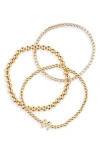 Leith 3-pack Initial Bead Bracelet In M- Clear- Gold