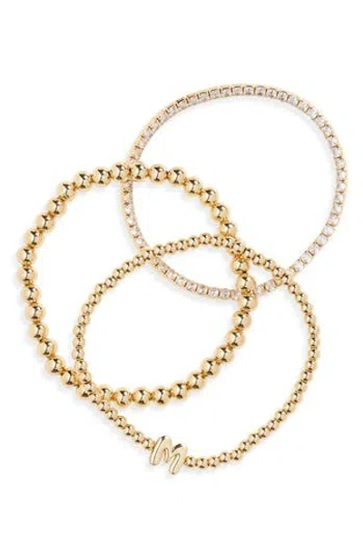 Leith 3-pack Initial Bead Bracelet In M- Clear- Gold