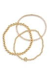 Leith 3-pack Initial Bead Bracelet In R- Clear- Gold