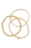 Leith 3-pack Initial Bead Bracelet In S- Clear- Gold