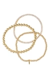 Leith 3-pack Initial Bead Bracelet In T- Clear- Gold