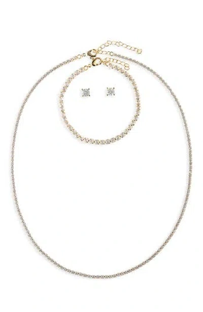 Leith 3-piece Cz Tennis Jewelry Set In Clear- Gold