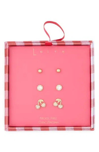 Leith 3-pack Assorted Cubic Zirconia Earrings Set In Gold