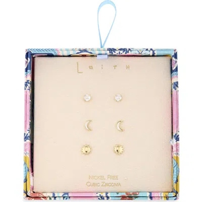 Leith 3-pack Assorted Cz Celestial Stud Earrings In Gold